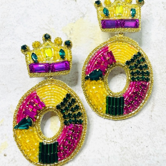 Louie Love Jewelry - Mardi Gras King Cake Earrings